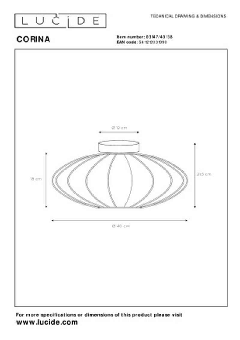 Lucide CORINA - Zapustené stropné svietidlo - Ø 40 cm - 1xE27 - Krémové